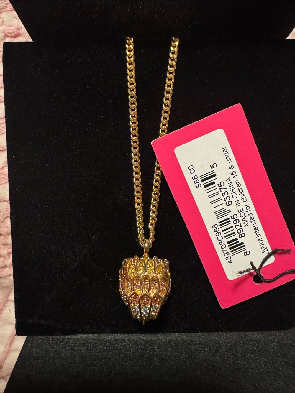 Kurt Geiger Gold Necklace Rainbow Crystal Pave Eagle Head Pendant 18” nwt